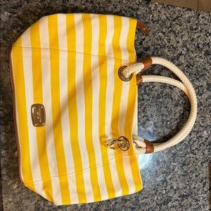 Striped Yellow and White Tote Bag